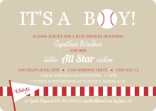 Taupe and Red  Baseball Party Invitation