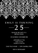 Elegant Black and White 25th Birthday Invitation