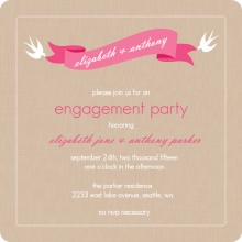  Pink Banner and Swallows Engagement Party Invitation