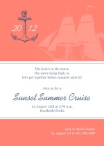 Coral and Navy Anchor Sailing Summer Party Invitation