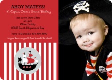 Red Striped Pirate Ship Photo  Birthday Invite