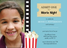 Popcorn and Ticket Photo Birthday Movie Party Invite