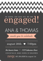 Gray and Peach Modern Chevron Engagement Party Invitation