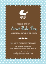 Blue Polka Dot Carriage Baby Shower Invite