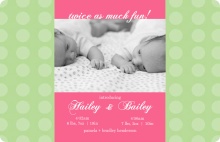 Pink and Green Dots Twin Announcement Card