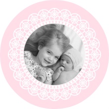 Pale Pink Doily Sibling Baby Announcement