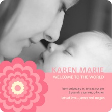Coral Stripe Photo Girl Birth Announcement