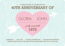 Pastel Pink and Blue Heart and Arrow 40th Anniversary Invitation
