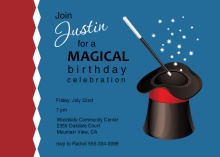 Blue and Red Magic Hat Birthday Invitation