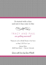 Grey Herringbone with Pink Bridal Shower Invitation