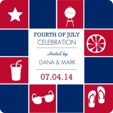 Red and Blue Summer Icons Fourth of July Invite