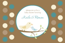 Brown and Blue Mommy and Baby Bird  Baby Shower Invites