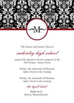Black, Red, White Damask Prom Invitation