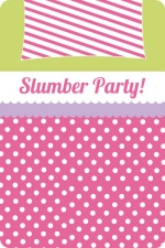 Pink Polka Dots and Stripes Slumber Party Invitation