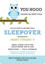 Whimsical Blue Owl Sleepover Party Invitation