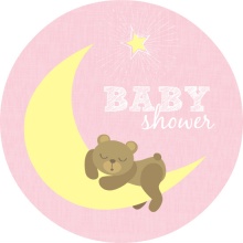 Pink Bear on Moon Girl Baby Shower Announcement