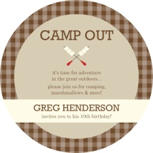 Brown Gingham and Marshmallow Skewers Camp Out Sleepover Invitation