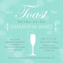 Turquoise Toasting Bubbles Bachelorette Party Invitation