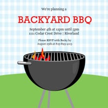 Blue Gingham Backyard BBQ Summer Party Invitation