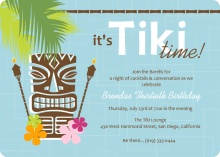 Blue Retro Pattern Tiki Party Invite