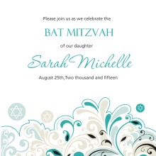Turquoise and Black Floral Bat Mitzvah Invitation