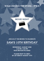 Navy and White Transparent Stars Movie Night Invitation