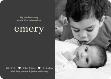 Gray Photo Sibling Baby Announcement