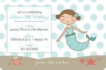 Blue Mermaid and Dots Kids Party Invitation
