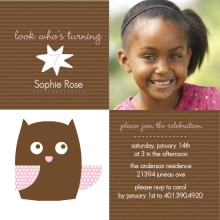 Brown and Pink Owl Kids Birthday Invitation