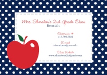 Apple and Navy Polka Dots  Classroom Information Card