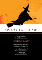 Witch Riding Broom Halloween Party Invitation