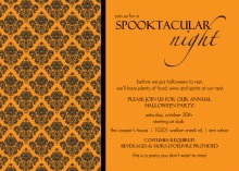 Couture Orange and Black Damask Halloween Party Invitaiton