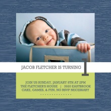 Navy and Green Photo 1st Birthday Party Invitations