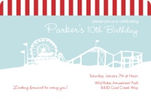 Amusement Park Red and Blue Birthday Party Invitation