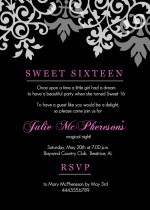 Black and Pink Flourish Sweet 16 Birthday  Invitations 