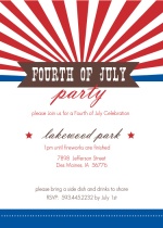 Red and Blue Stripe and Banner July 4th Invitation