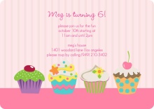 Pink Stripes and Cupcakes Girls Birthday Party Invitations
