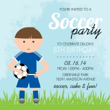 Blue Whimsical Character Soccer Party Invitation