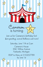 Light Blue Striped Circus Tent Birthday Party Invitation