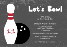 Charcoal Lets Bowl Kids Birthday Invitation