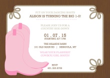 Dancing Boots Brown and Pink Birthday Party Invitation
