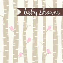 Pink Bird with Birch Trees Girl Baby Shower Invitation