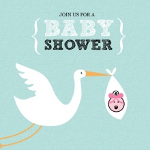 Teal Stork  Girl Baby Shower Invite