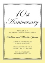 10th Anniversary Yellow and White Vintage  Anniversary Invite