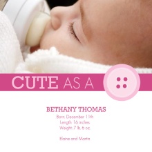 Pink Ribbons and Buttons Photo Girl Baby Announcement
