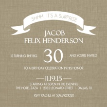 Taupe and Linen Banner Surprise Party Invitation