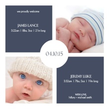 Double Photo Blue Boys Twin Announcement