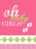 Pink and Green Oh Baby Girls Twin Announcement