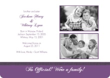 Purple Brother and Sister Photo Adoption Party Invitation