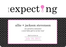 Black and White Polka Dot Pink Expecting Pregnancy Announcement